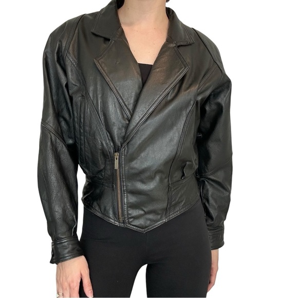 Vintage Wilson’s Leather Jacket 80s Fitted Bomber Black Size Extra Small - Picture 1 of 10